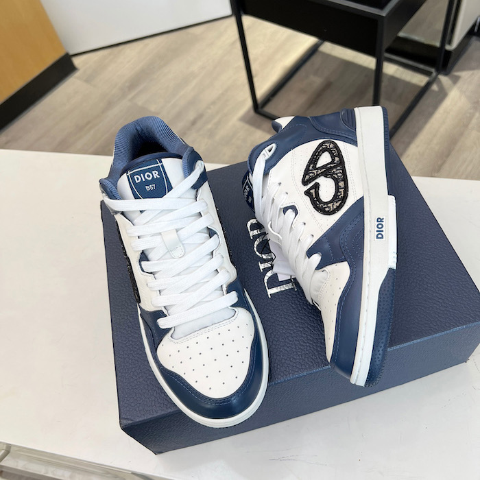 D*or b57 mid-top sneaker navy blue and white smooth calfskin