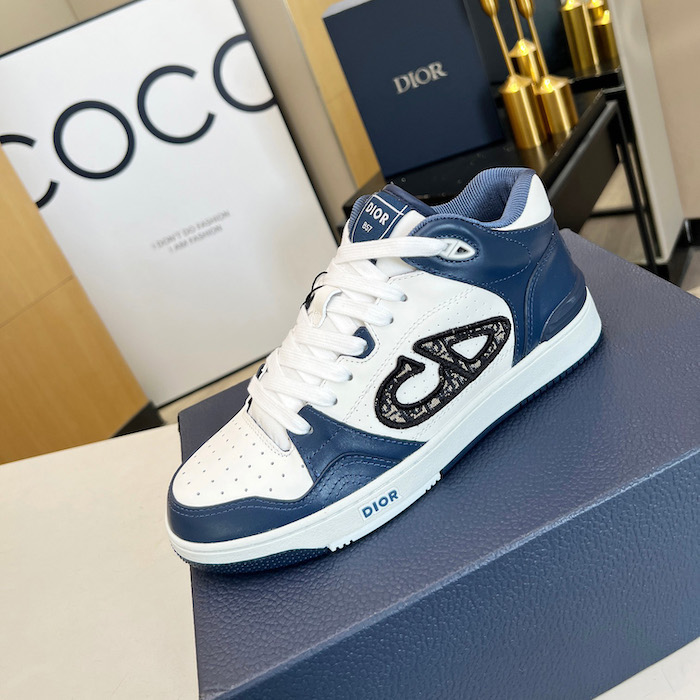 D*or b57 mid-top sneaker navy blue and white smooth calfskin