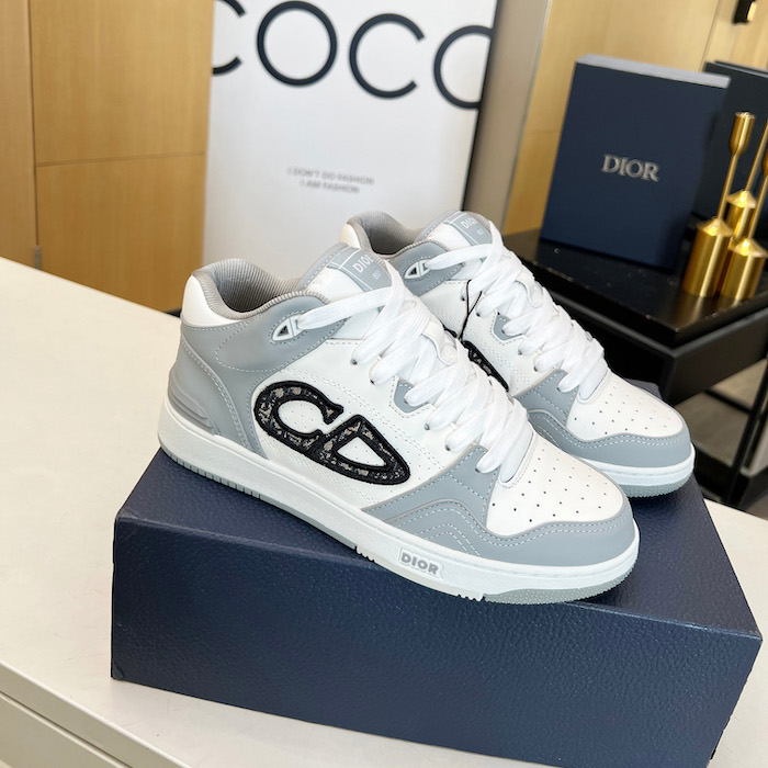 D*or b57 mid-top sneaker gray and white smooth calfskin