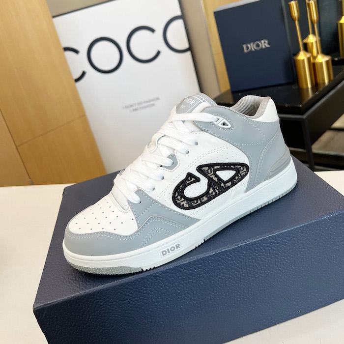 D*or b57 mid-top sneaker gray and white smooth calfskin