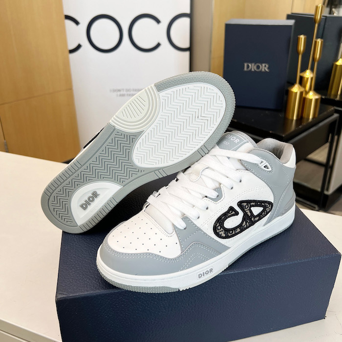 D*or b57 mid-top sneaker gray and white smooth calfskin
