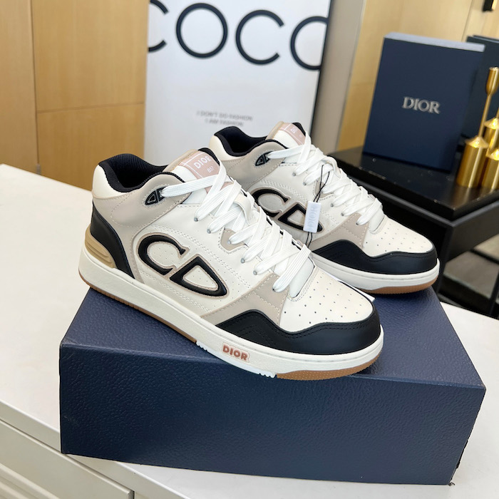 D*or b57 mid-top sneaker black and cream smooth calfskin and beige suede