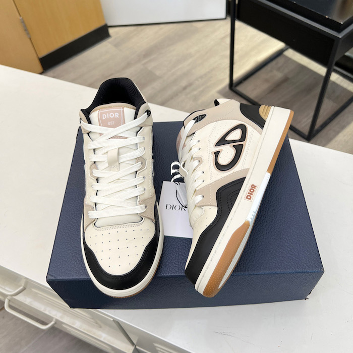 D*or b57 mid-top sneaker black and cream smooth calfskin and beige suede