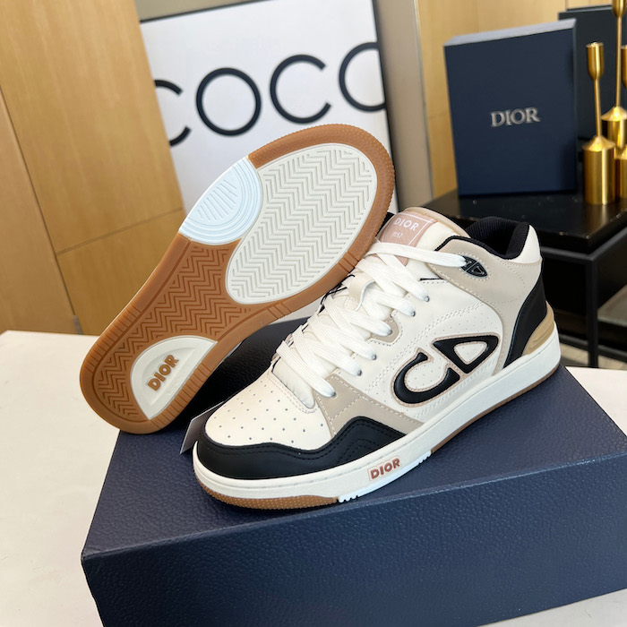 D*or b57 mid-top sneaker black and cream smooth calfskin and beige suede