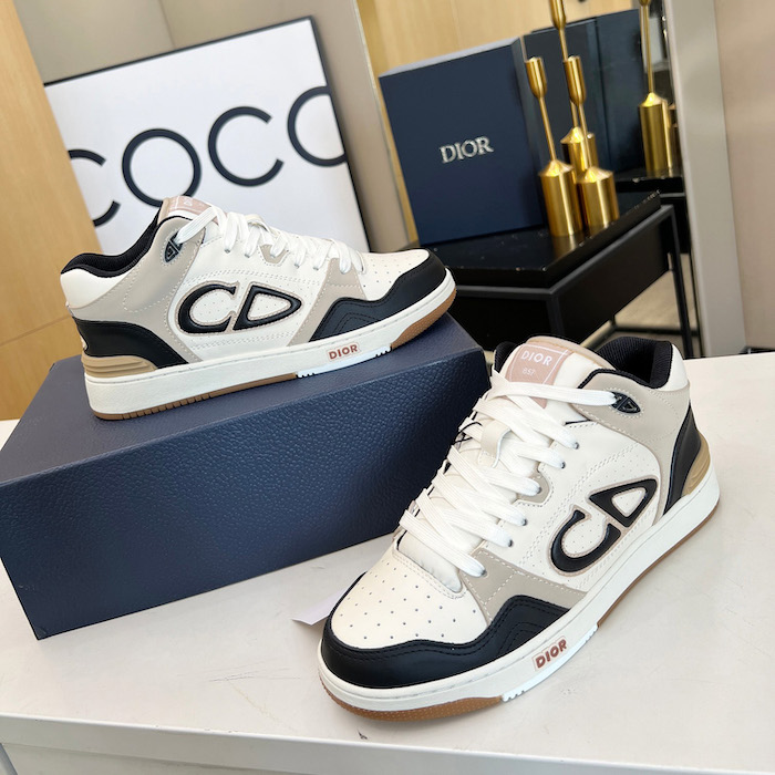 D*or b57 mid-top sneaker black and cream smooth calfskin and beige suede