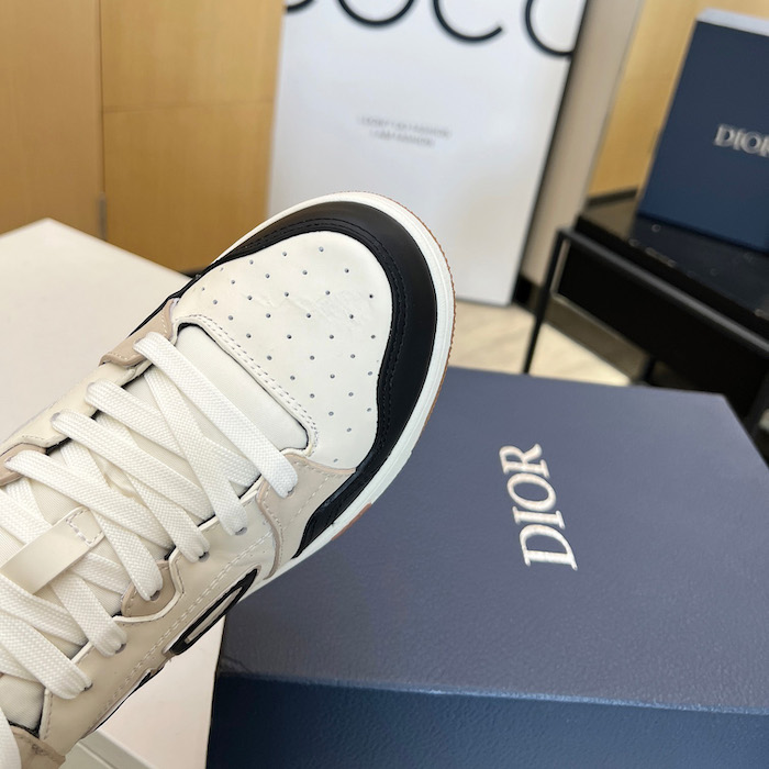 D*or b57 mid-top sneaker black and cream smooth calfskin and beige suede