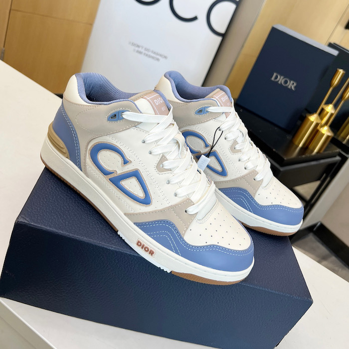 D*or b57 mid-top sneaker blue and cream smooth calfskin and beige suede