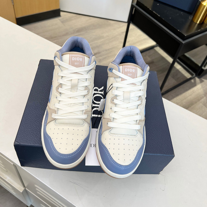 D*or b57 mid-top sneaker blue and cream smooth calfskin and beige suede