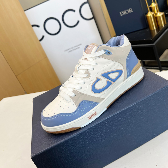 D*or b57 mid-top sneaker blue and cream smooth calfskin and beige suede
