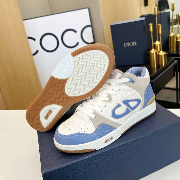 D*or b57 mid-top sneaker blue and cream smooth calfskin and beige suede