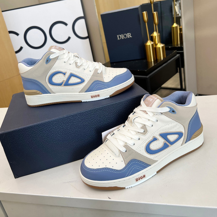 D*or b57 mid-top sneaker blue and cream smooth calfskin and beige suede