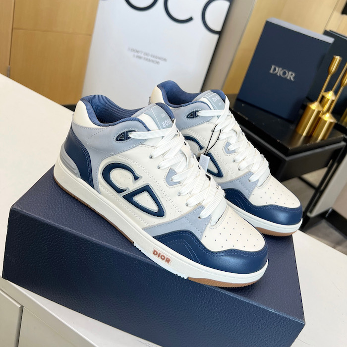 D*or b57 mid-top sneaker navy blue and cream smooth calfskin and beige suede