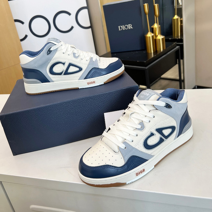 D*or b57 mid-top sneaker navy blue and cream smooth calfskin and beige suede