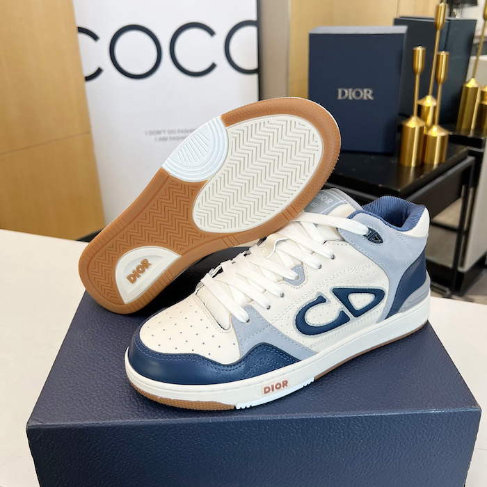 D*or b57 mid-top sneaker navy blue and cream smooth calfskin and beige suede