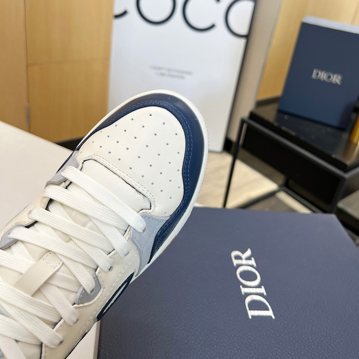 D*or b57 mid-top sneaker navy blue and cream smooth calfskin and beige suede