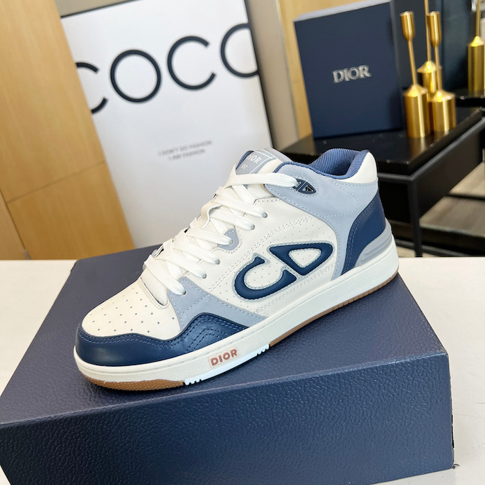 D*or b57 mid-top sneaker navy blue and cream smooth calfskin and beige suede