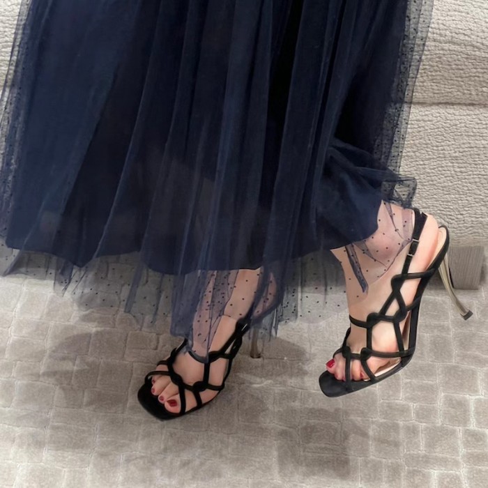 D*or d-fame heeled sandal black suede calfskin