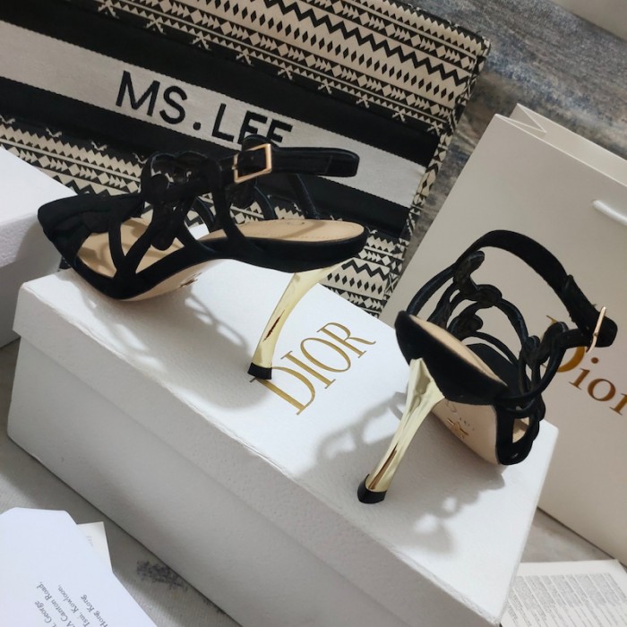 D*or d-fame heeled sandal black suede calfskin