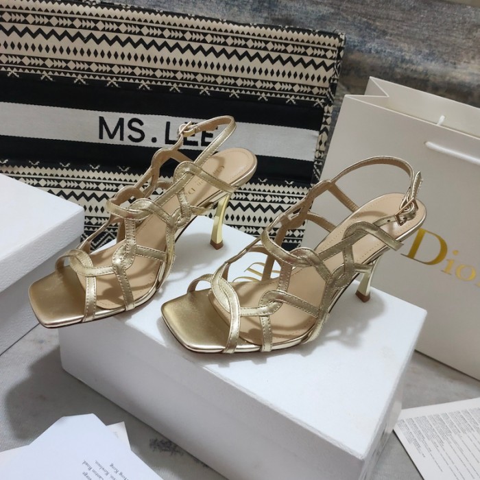 D*or d-fame heeled sandal gold-tone laminated lambskin