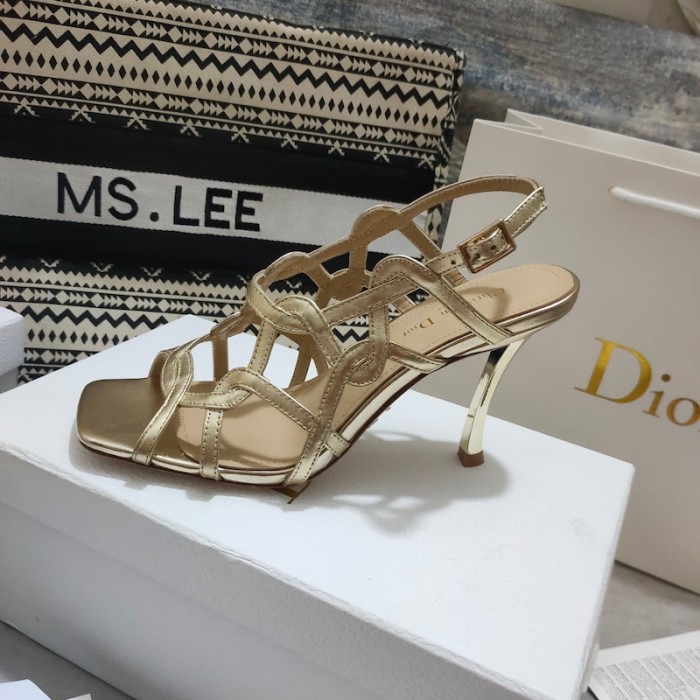 D*or d-fame heeled sandal gold-tone laminated lambskin