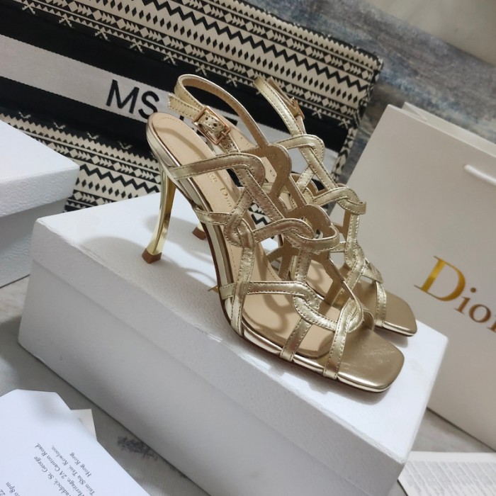D*or d-fame heeled sandal gold-tone laminated lambskin