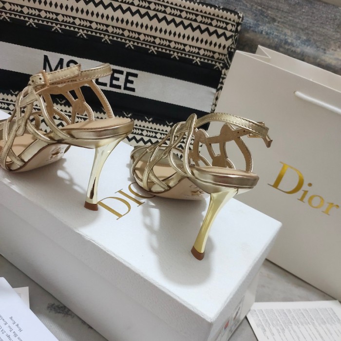 D*or d-fame heeled sandal gold-tone laminated lambskin