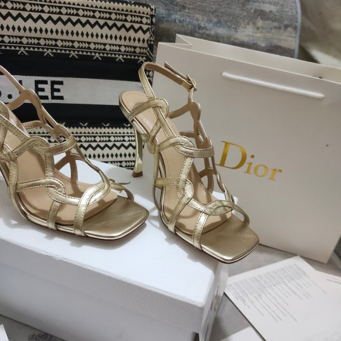 D*or d-fame heeled sandal gold-tone laminated lambskin