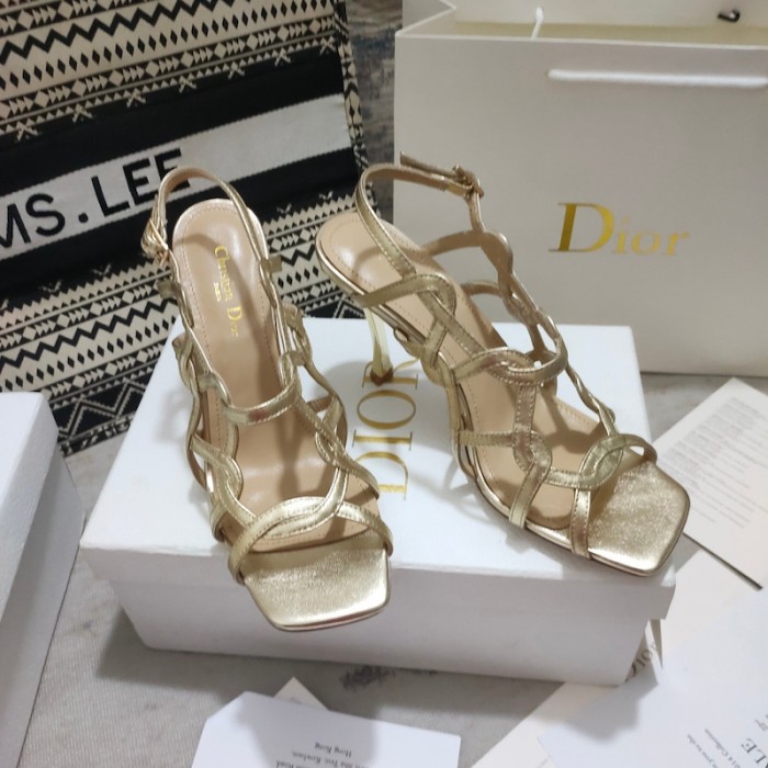 D*or d-fame heeled sandal gold-tone laminated lambskin
