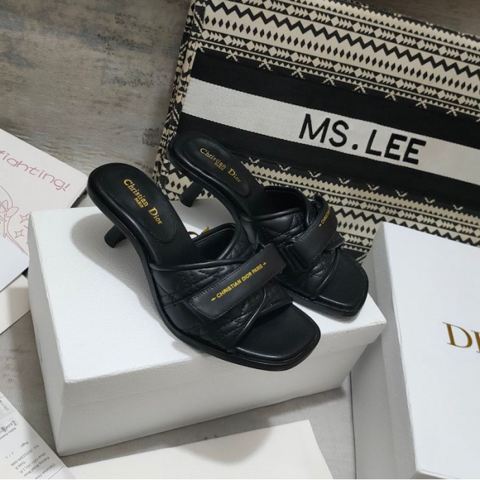 D*or dio(r)evolution heeled open-toe pump black calfskin