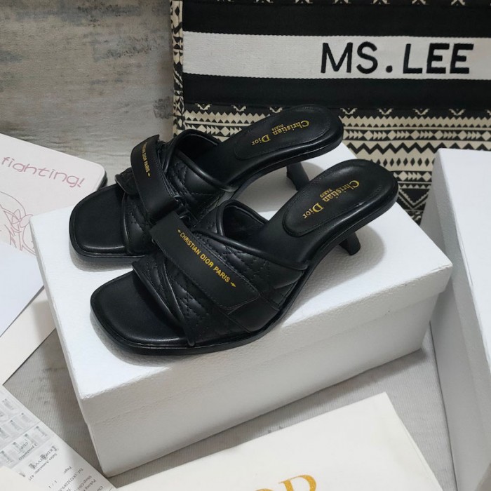 D*or dio(r)evolution heeled open-toe pump black calfskin