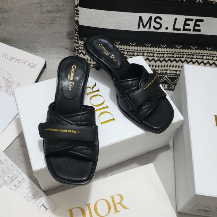 D*or dio(r)evolution heeled open-toe pump black calfskin
