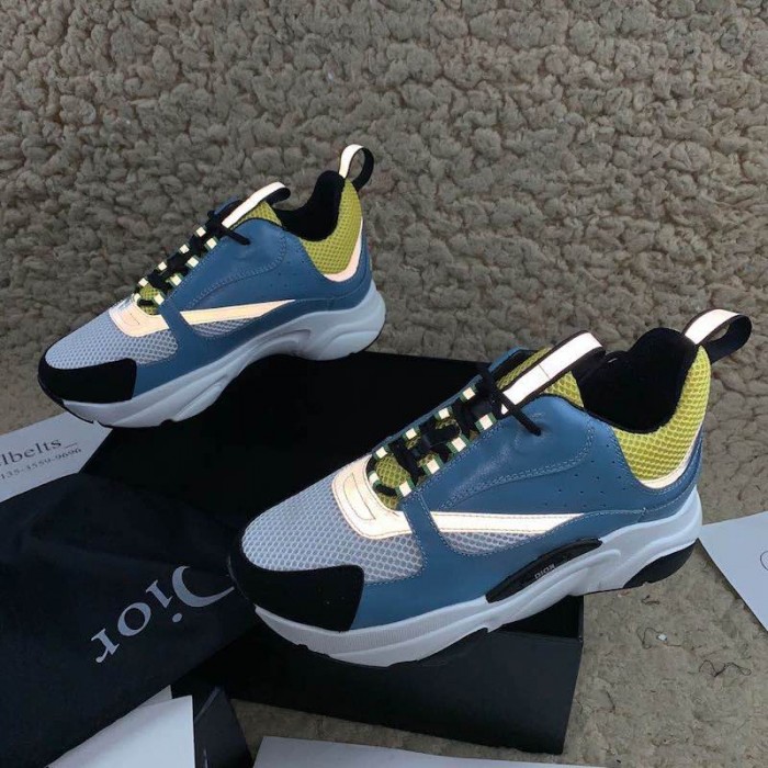 D*or b22 trainer in white technical knit and blue calfskin