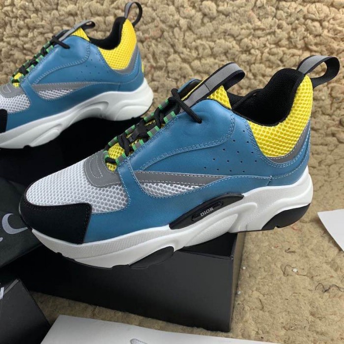 D*or b22 trainer in white technical knit and blue calfskin