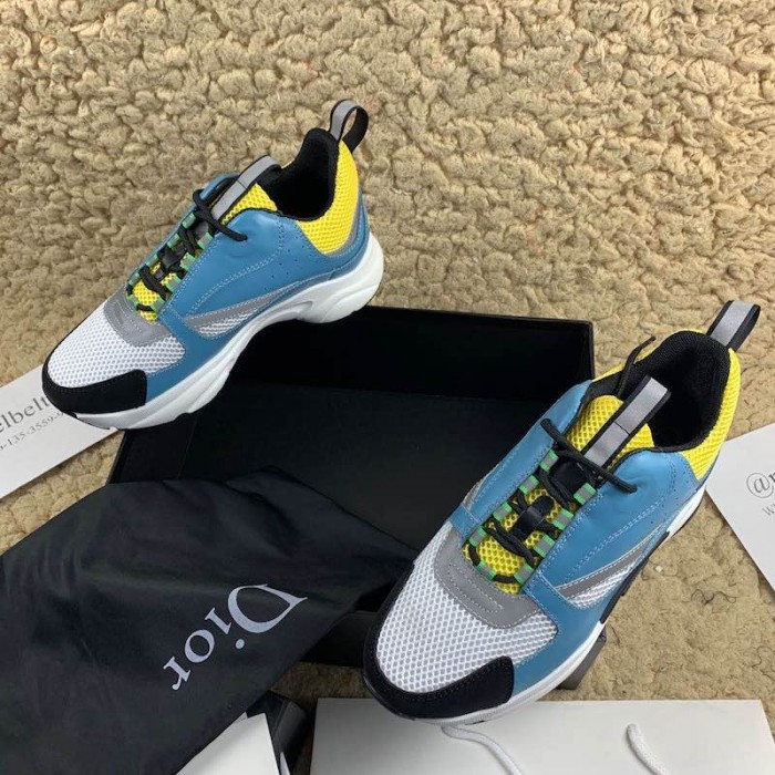 D*or b22 trainer in white technical knit and blue calfskin