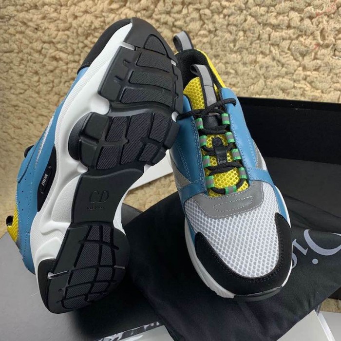 D*or b22 trainer in white technical knit and blue calfskin