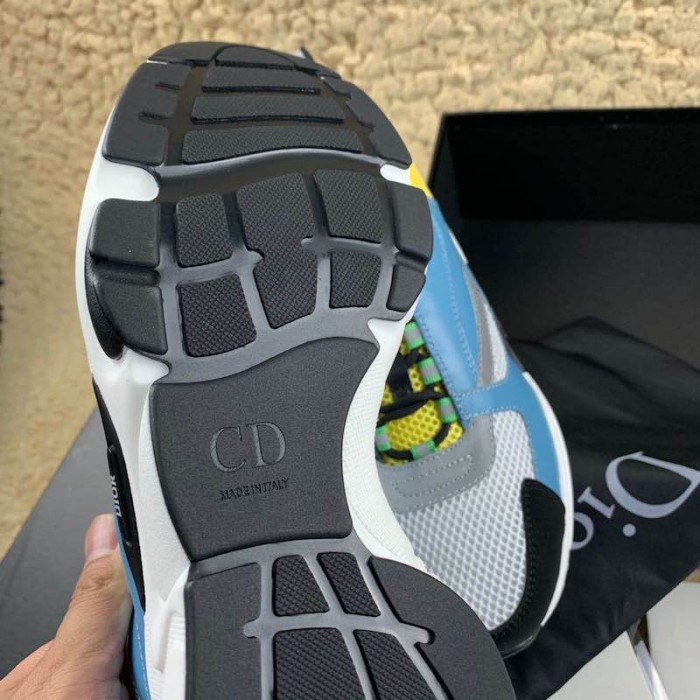 D*or b22 trainer in white technical knit and blue calfskin