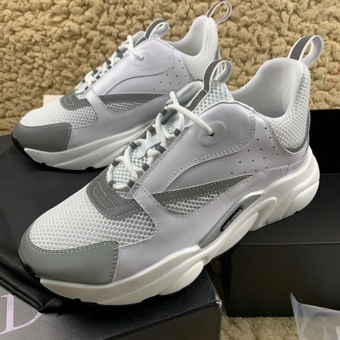 D*or b22 trainer in white technical knit and white calfskin