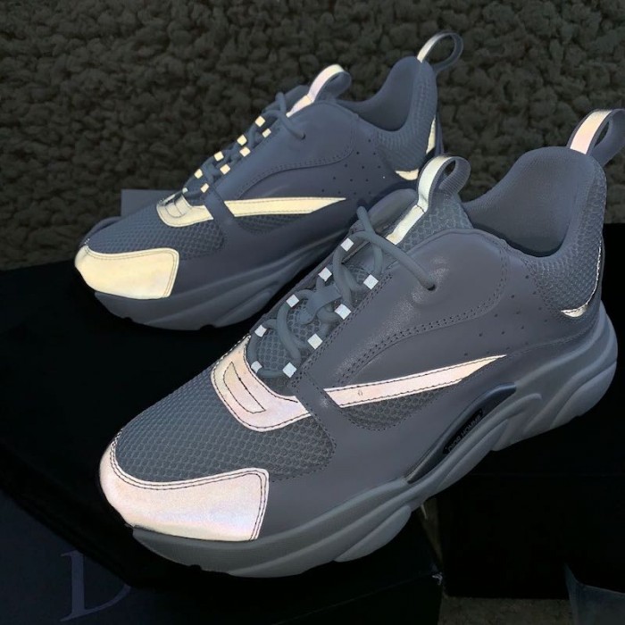 D*or b22 trainer in white technical knit and white calfskin