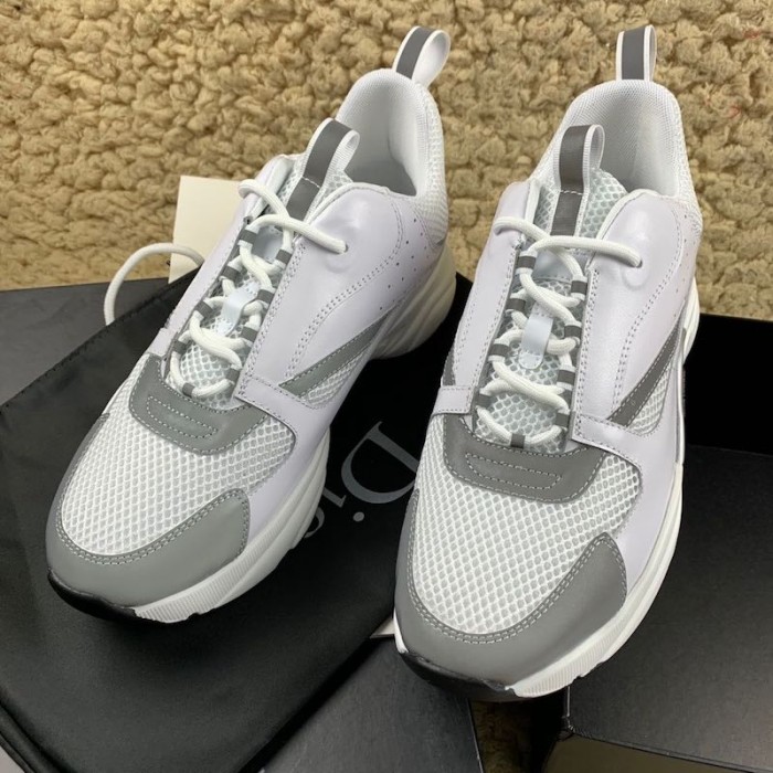 D*or b22 trainer in white technical knit and white calfskin