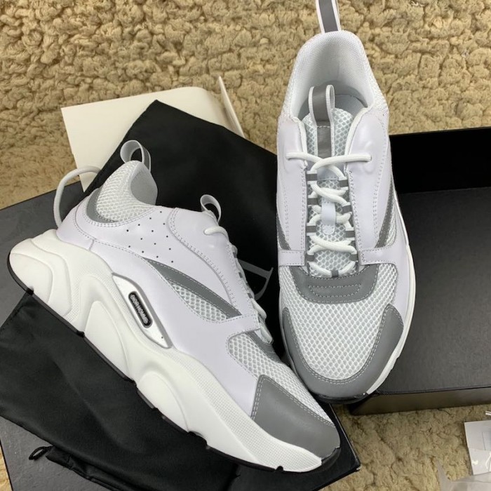 D*or b22 trainer in white technical knit and white calfskin
