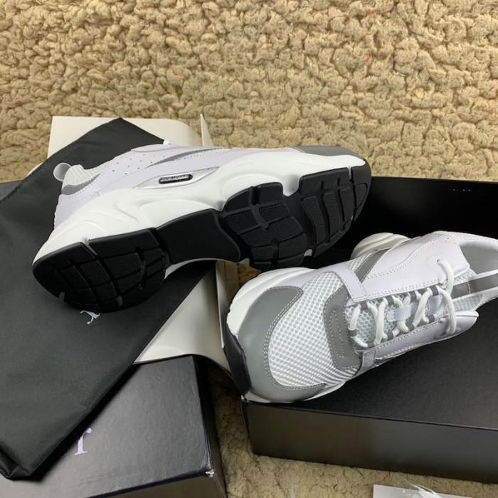 D*or b22 trainer in white technical knit and white calfskin