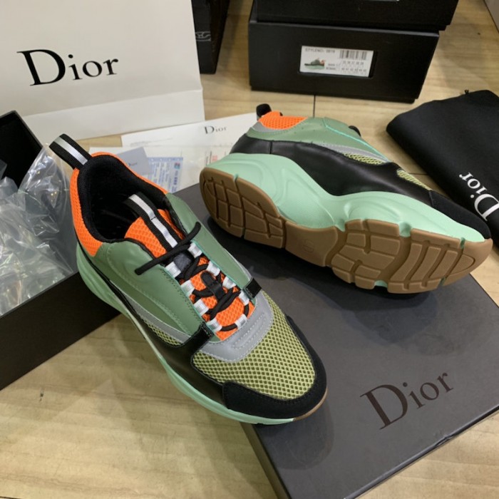 D*or b22 sneaker in black technical knit black with green