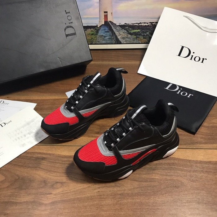 D*or b22 sneaker in black technical knit black with red
