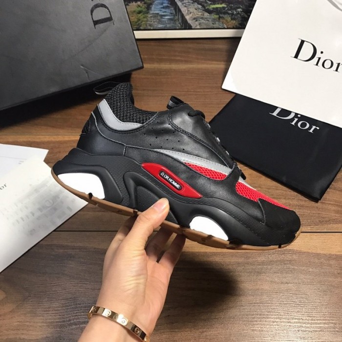 D*or b22 sneaker in black technical knit black with red