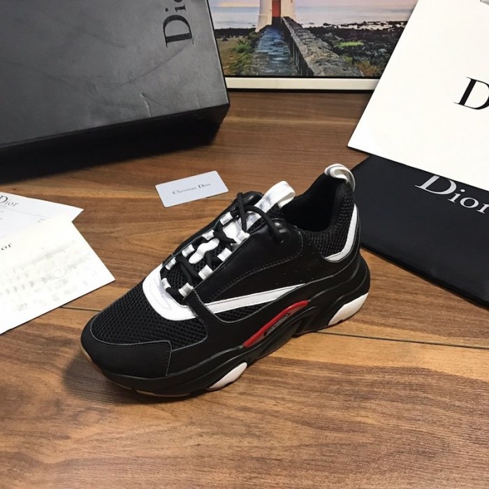 D*or b22 sneaker in black technical knit and black and white calfskin