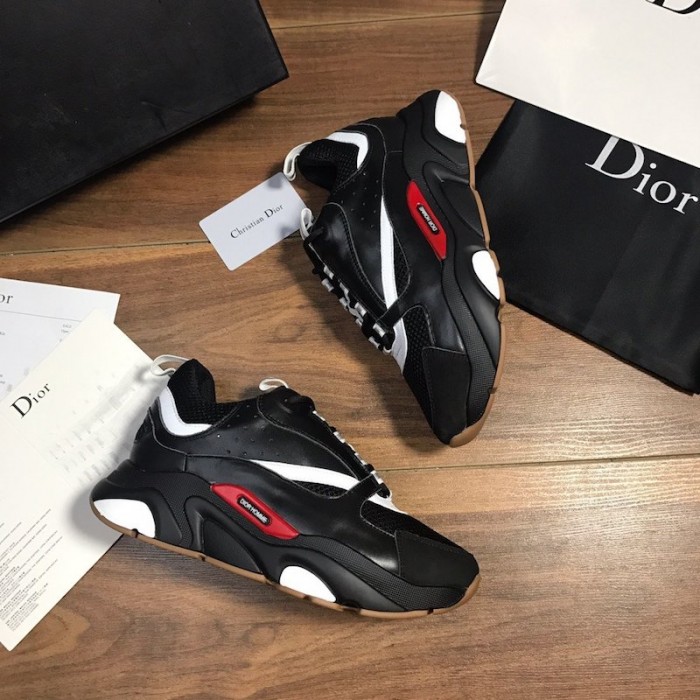 D*or b22 sneaker in black technical knit and black and white calfskin