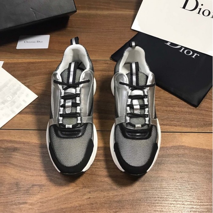 D*or b22 sneaker in white technical knit and white with silver