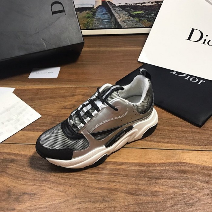 D*or b22 sneaker in white technical knit and white with silver
