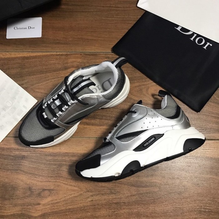D*or b22 sneaker in white technical knit and white with silver