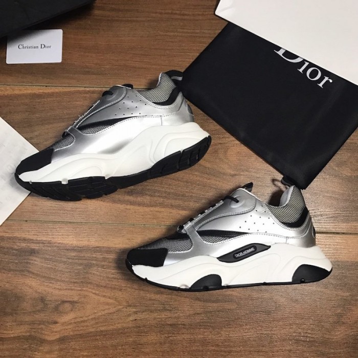 D*or b22 sneaker in white technical knit and white with silver